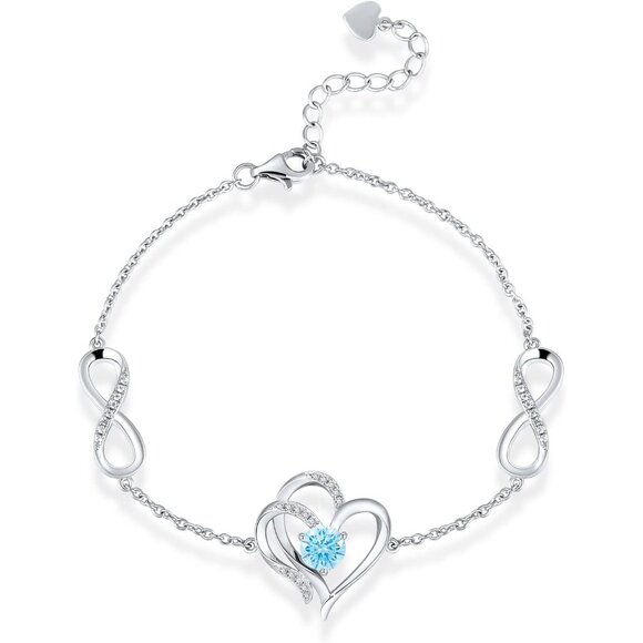 Infinity Love Heart Birthstone Silver Bracelet for Women, 12 Colors, Gift Idea - Picture 2 of 6